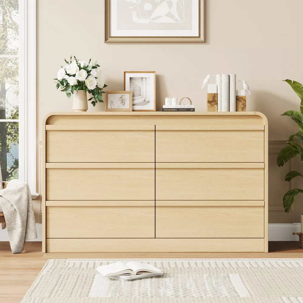 Arched 6 Drawer White Dresser, Modern Wood Storage Chest with Curved Design