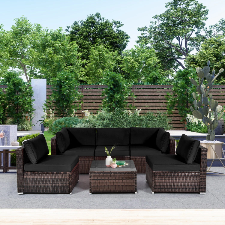 Hivvago 6 Pieces Patio Rattan Furniture Set With Cushions And Glass Coffee Table