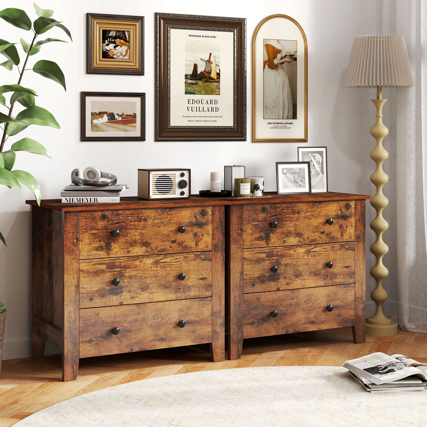 LJG 2-Pack 3 Drawer Dresser Chest of Drawers Bedside Table
