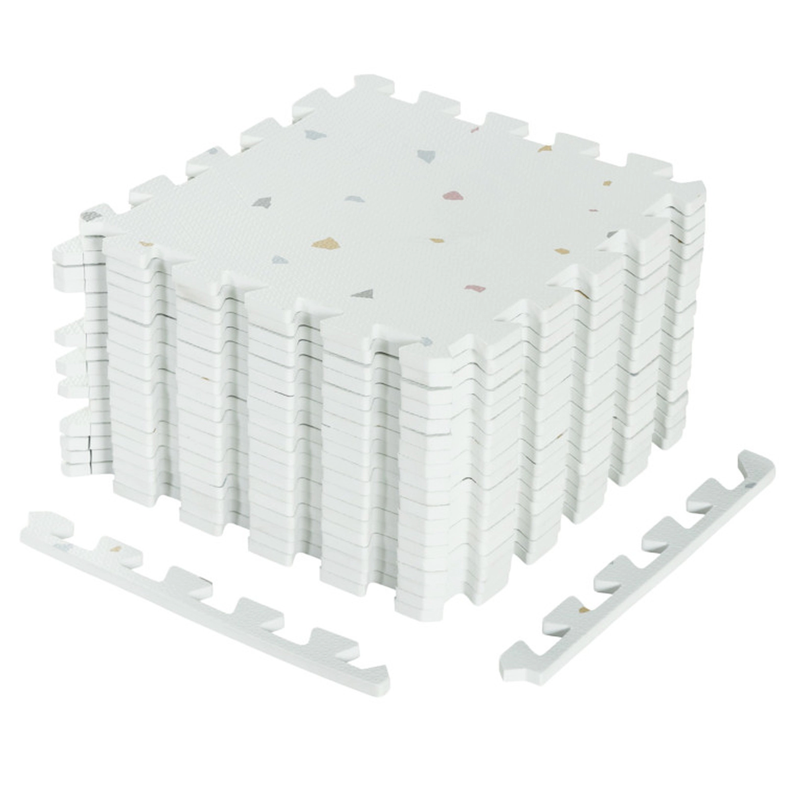 SUGIFT Light Gray Terrazzo 18-Tile 3-Layer EVA Interlocking Foam Floor Tiles with Widened End Borders