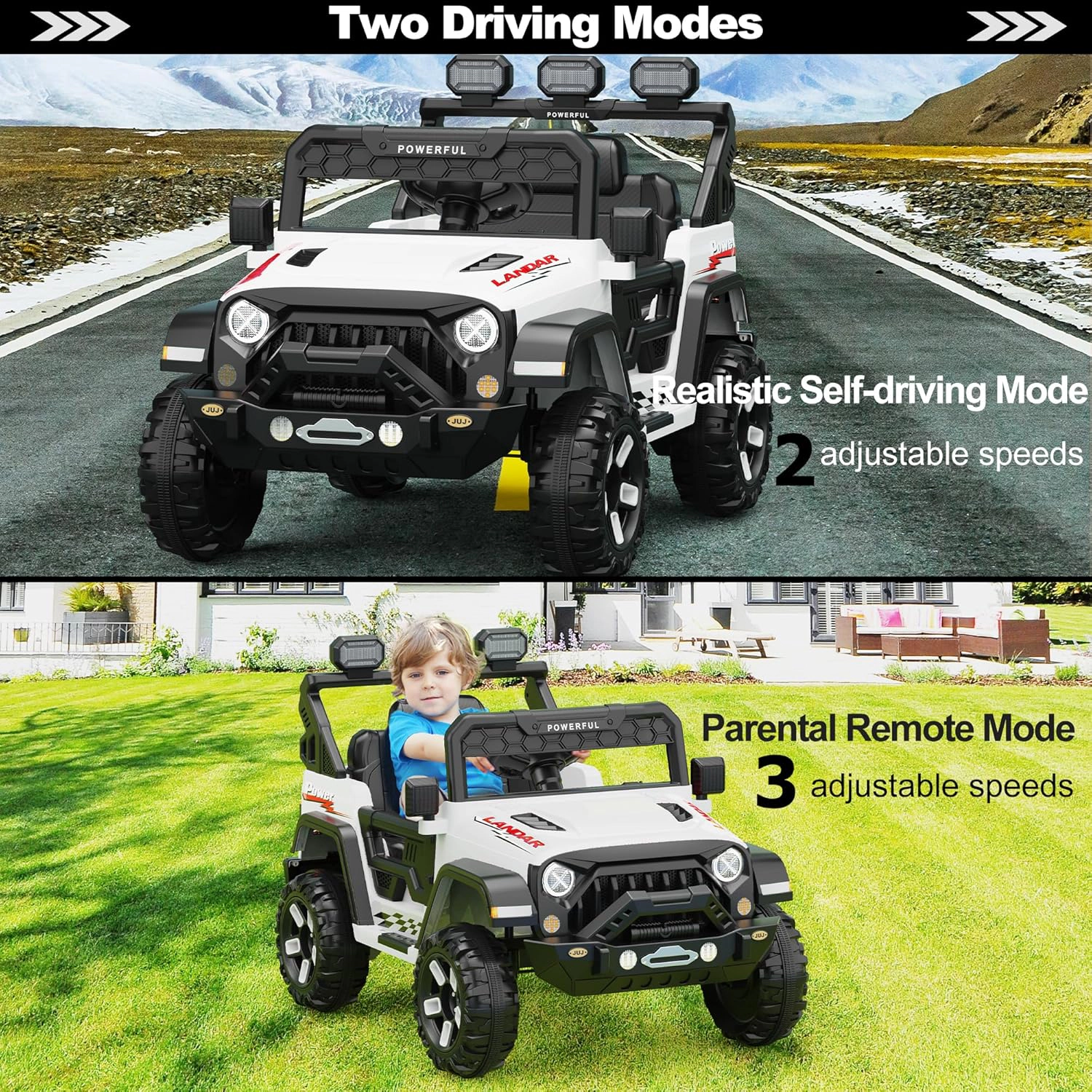 Enjyam 12V Kids Electric Ride On Truck with 2.4G Remote Control, 3 Speeds, Soft Start, Music & Battery Display