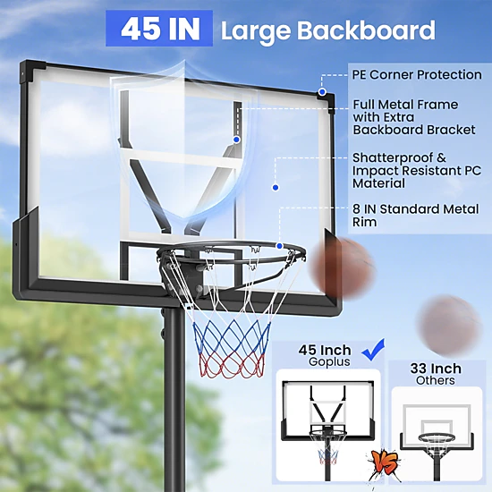 SUGIFT 4.1-ft to 10-ft Adjustable 45-in PC Backboard Portable ...