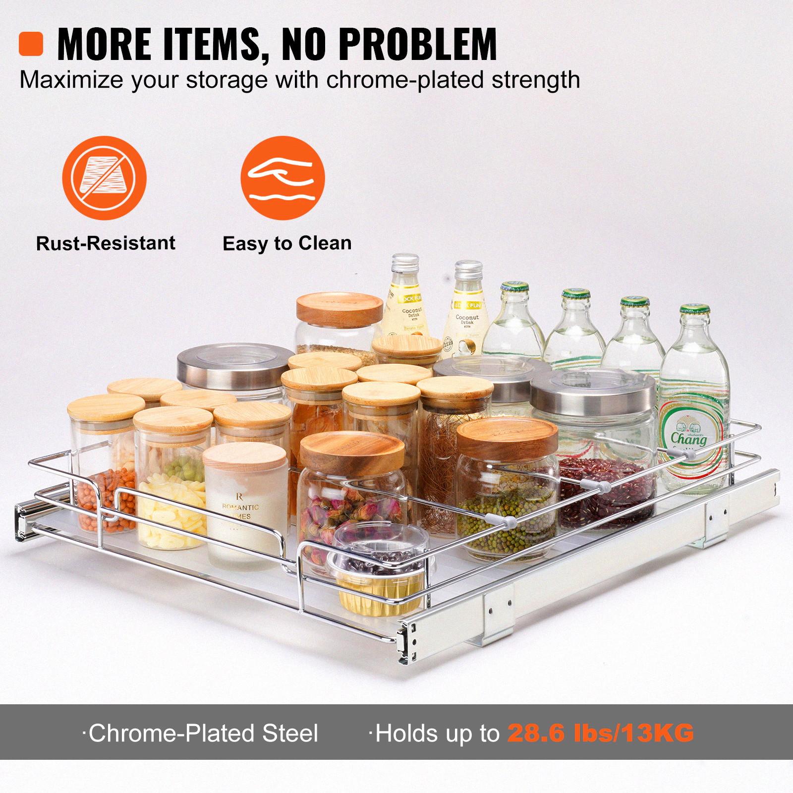 HONGGE Wx21"Dx3. 5" H Pull Out Cabinet Organizer Heavy Duty Slide Out Pantry Shelves Steel Roll Out Drawers Sliding