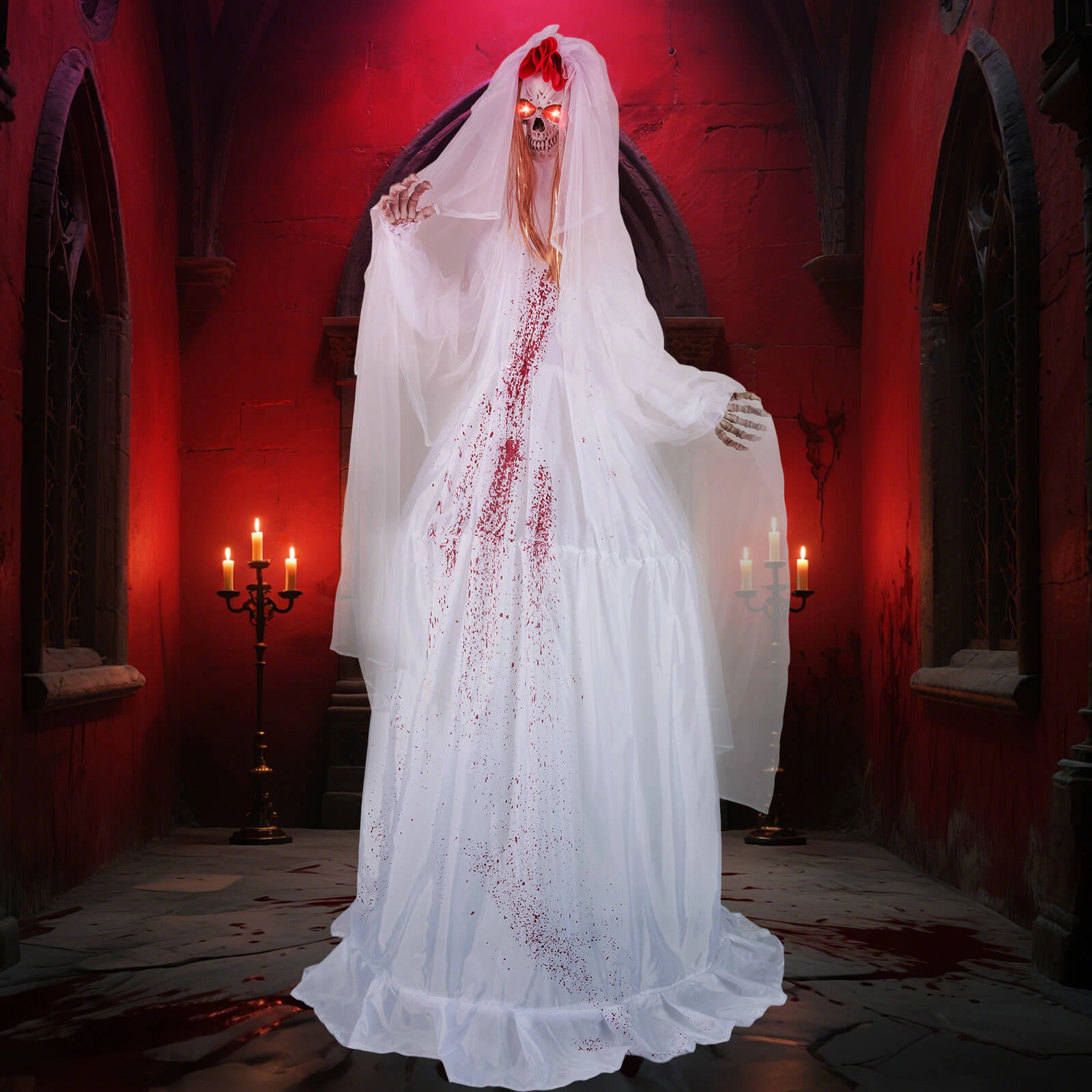 Costway Halloween Animatronic Standing Bride 7.2 FT Haunted House Decoration Sounds