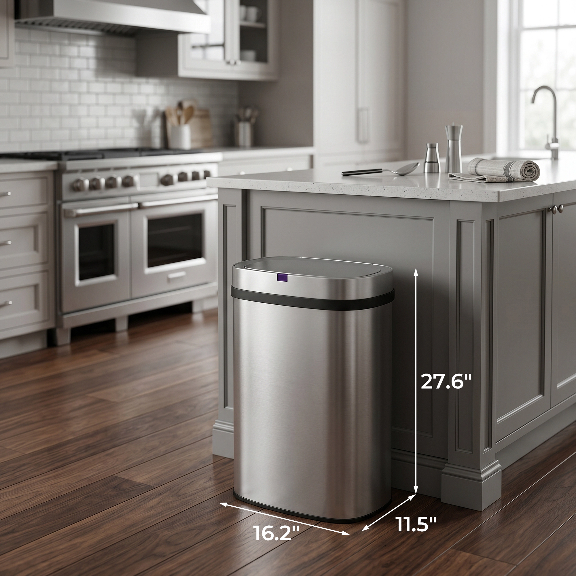 Innovaze 16 Gal. Touchless Motion Sensor Stainless Steel Kitchen Trash Can, Oval Design, Includes 45 Trash Bags, Silver