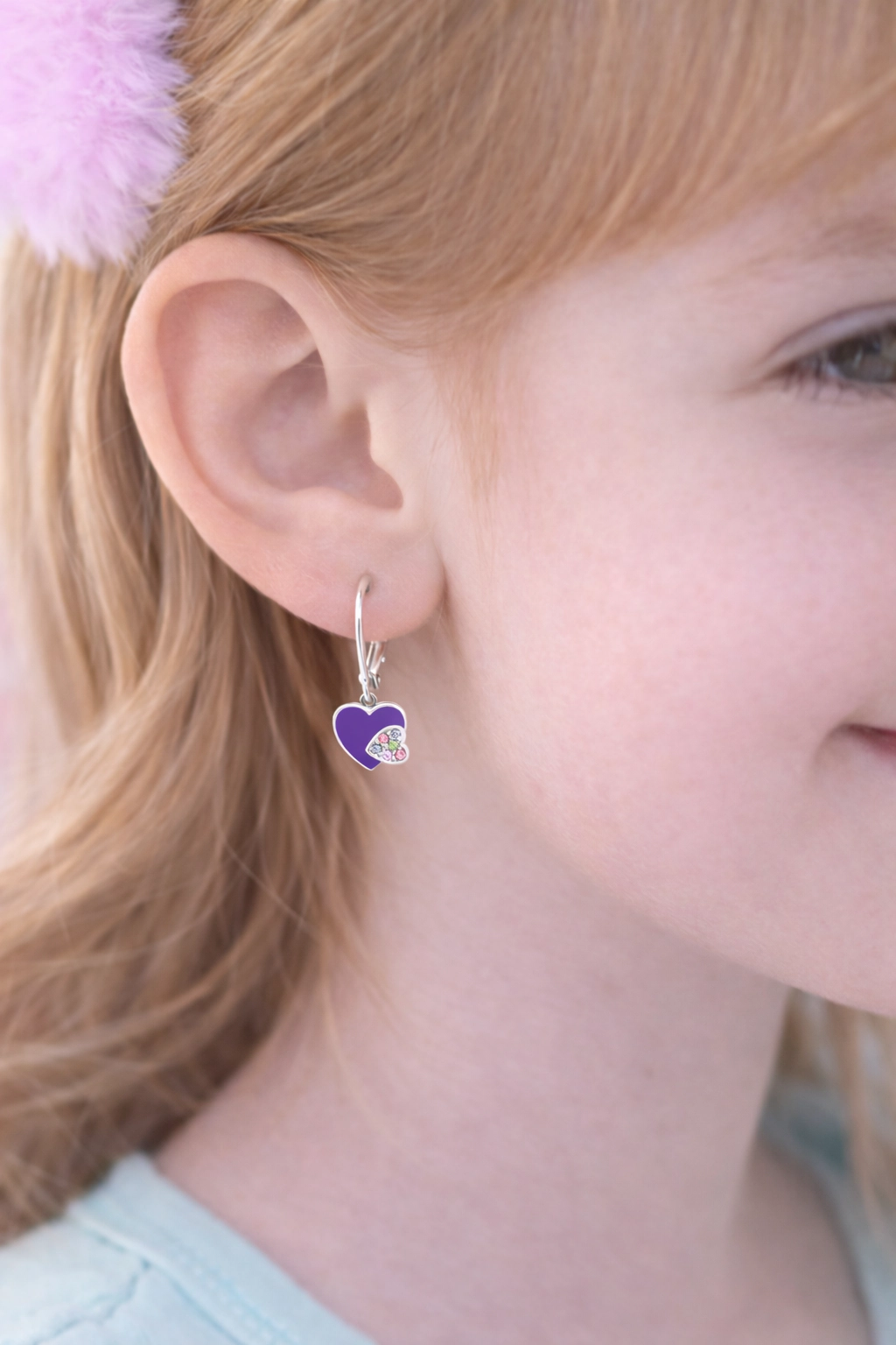 CHANTEUR Kids Sterling Silver Leverback Heart Earrings - Hypoallergenic Girls Jewelry