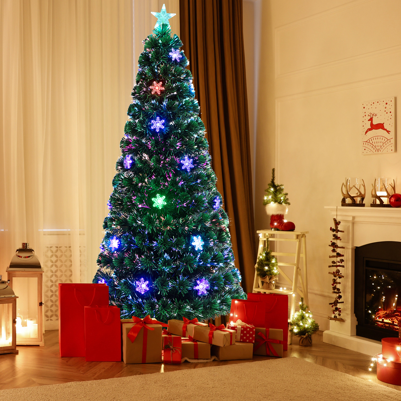 Costway 3/4/5/6FT Pre-Lit Fiber Optic Artificial Christmas Tree with Multicolor Led Lights
