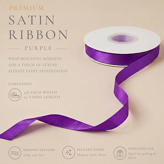Wrapables Satin Ribbon 3/8 Inch x 75 Yards (Set of 3), For Gift Wrapping, Floral Bouquets, DIY Crafts, Purples