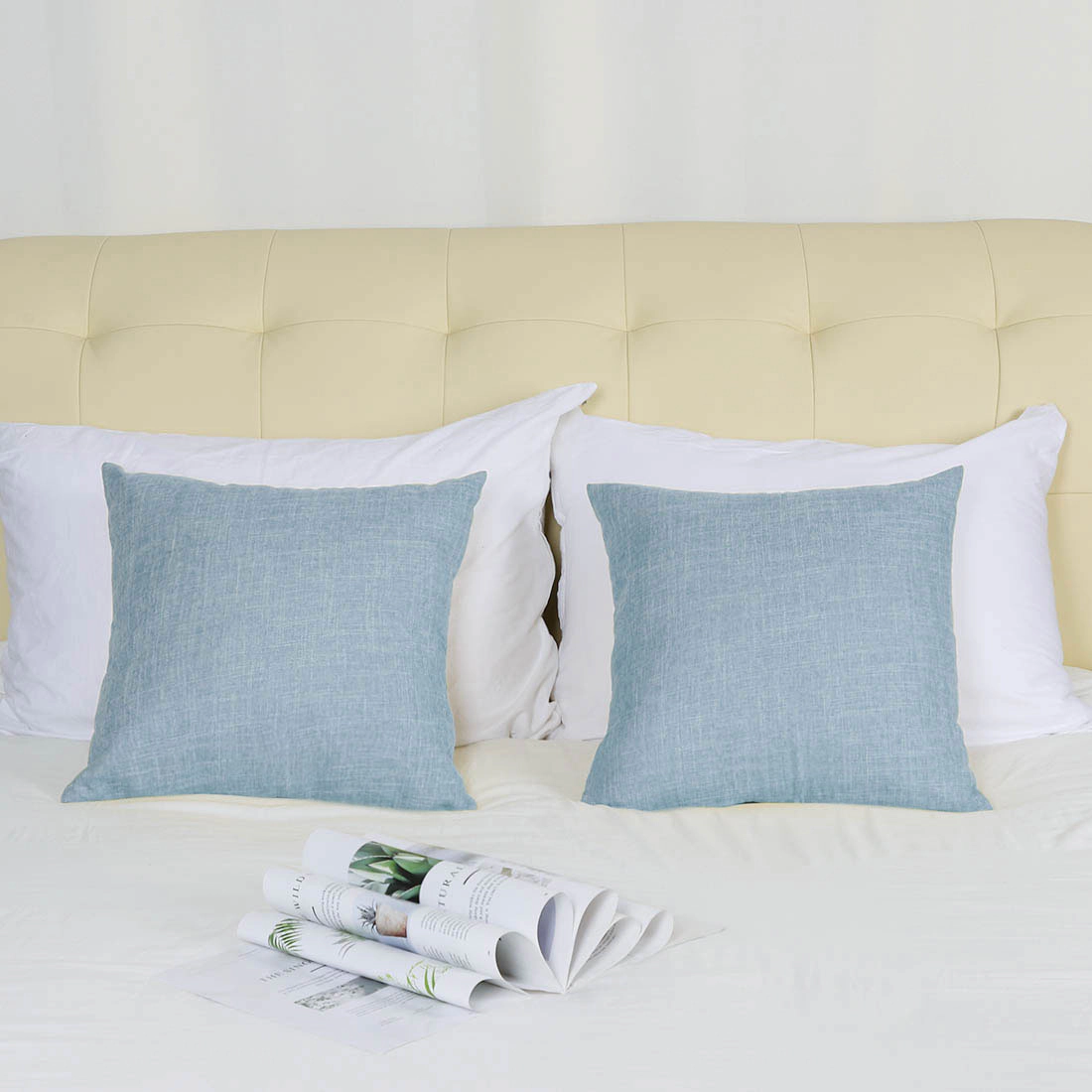 REGALWOVEN 2pcs Linen Throw Pillow Covers, Square Decorative 18"x18"