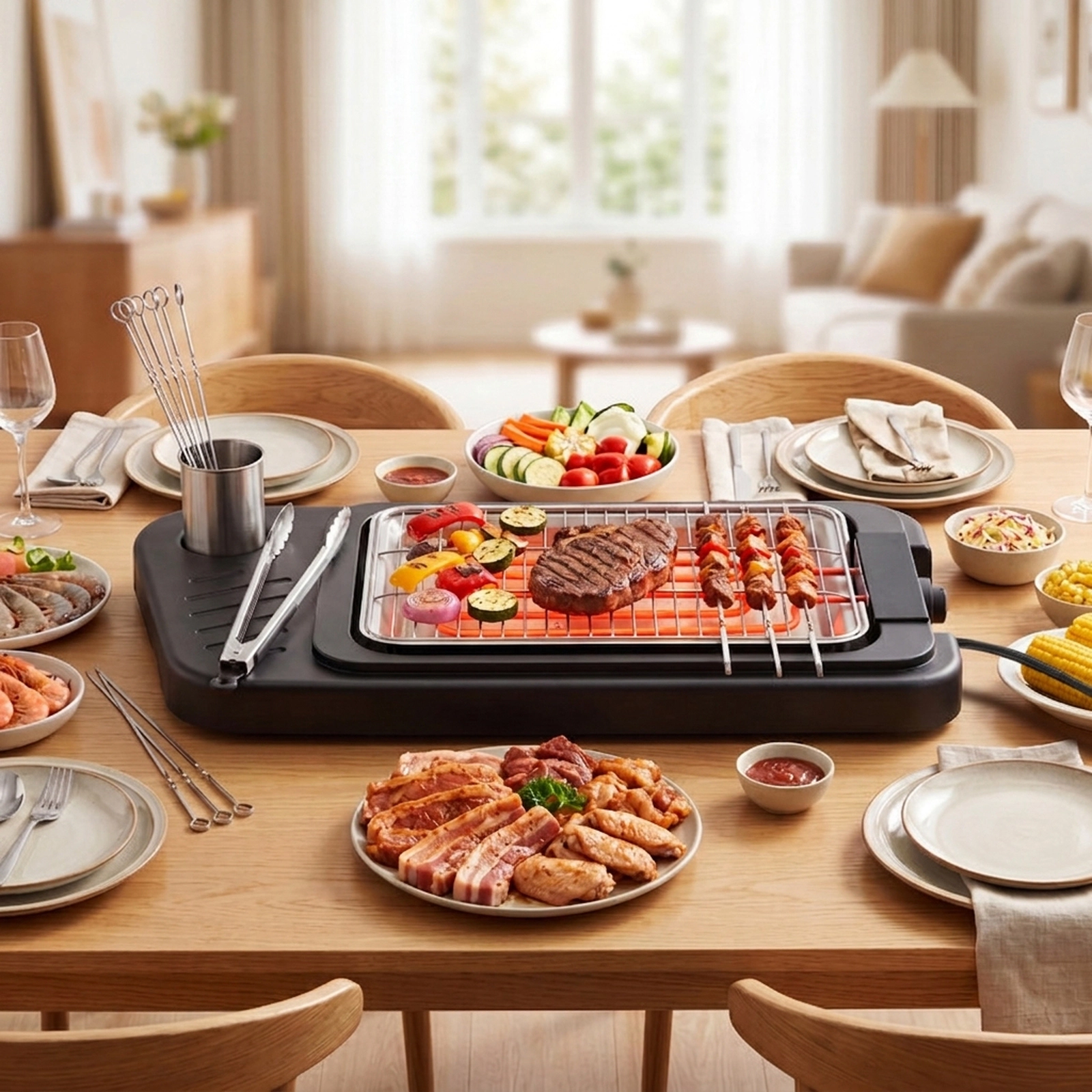 SUGIFT 1500W 2-in-1 Electric Grill and Griddle with Detachable Stand
