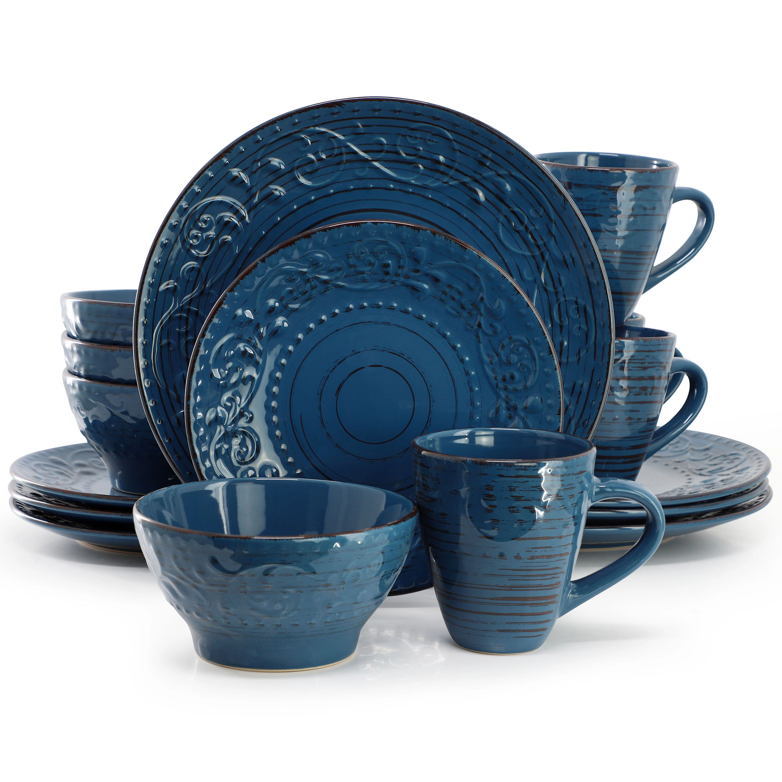 Elama Malibu 16-Piece Stoneware Dinnerware Set