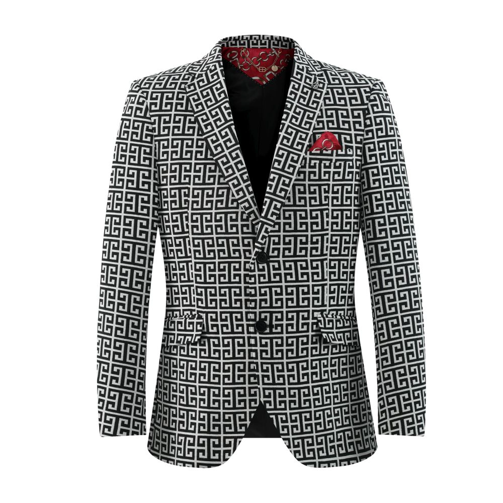 Elie Balleh Men's Slim Fit Logo Brocade Blazer Sports Coat