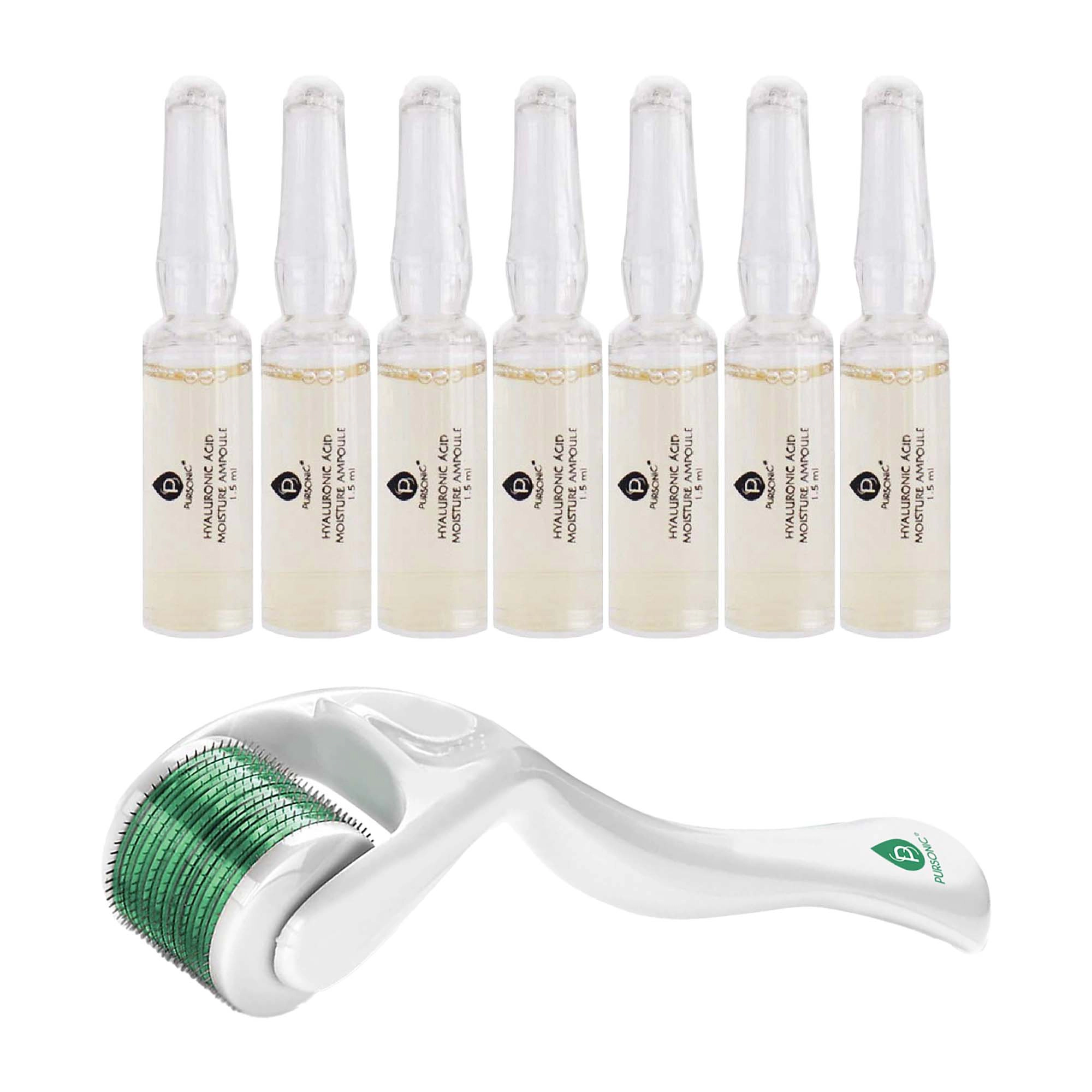 Pursonic Women's Skin Renewal Bundle – Micro Needle Roller & 7-Day Hyaluronic Acid Serum Set