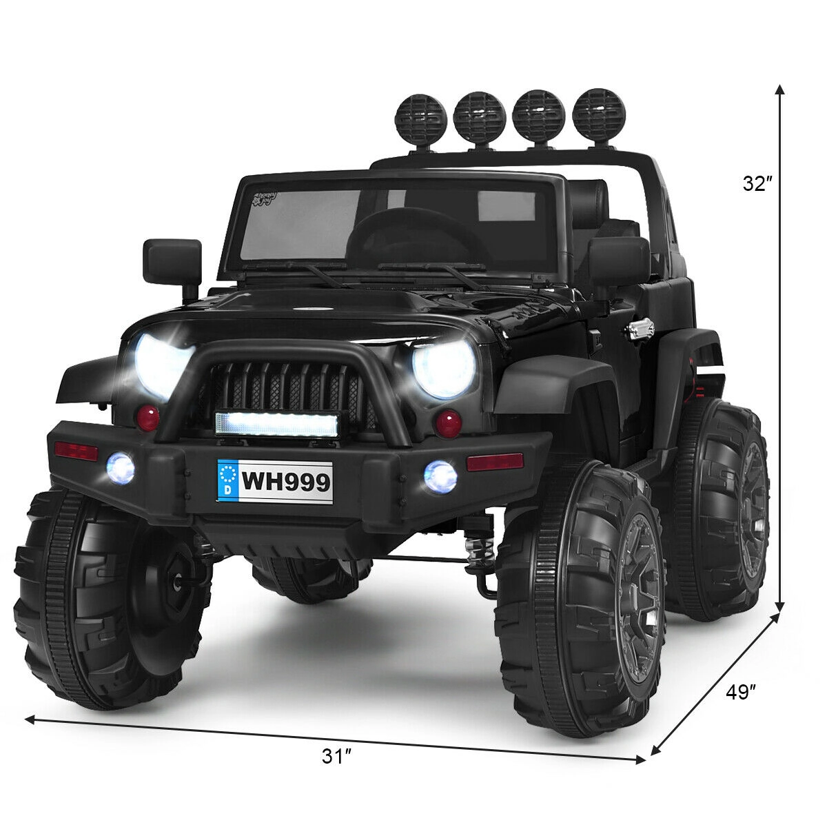 SUGIFT Black Remote Control Double Magnetic Doors and Music Player 12V Kids Ride On Truck