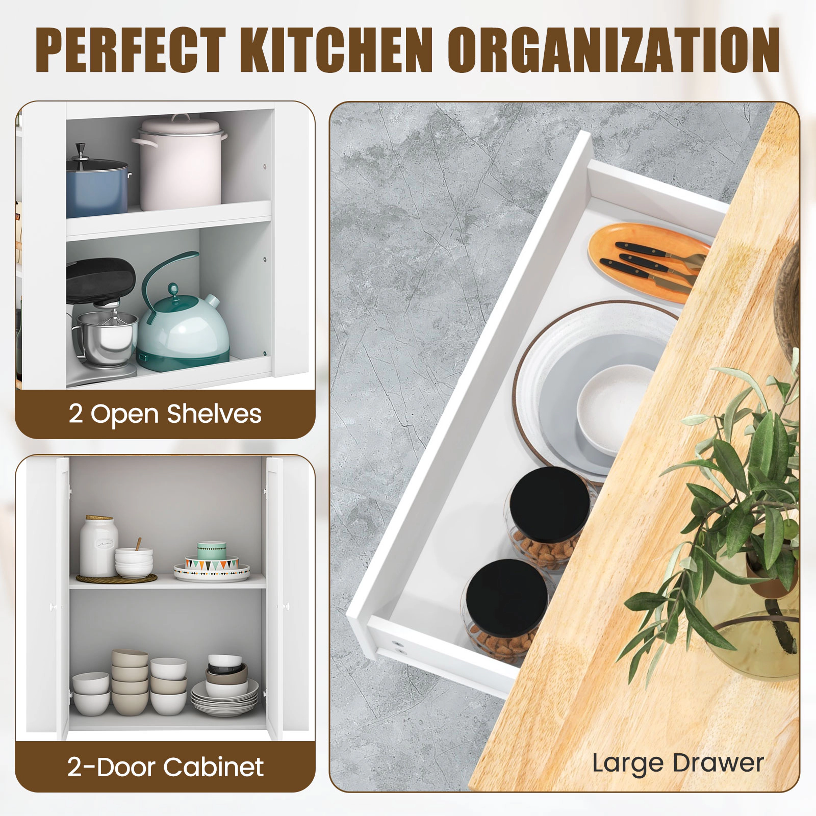 Hivvago Kitchen Island Trolley with Rubber Wood Countertop