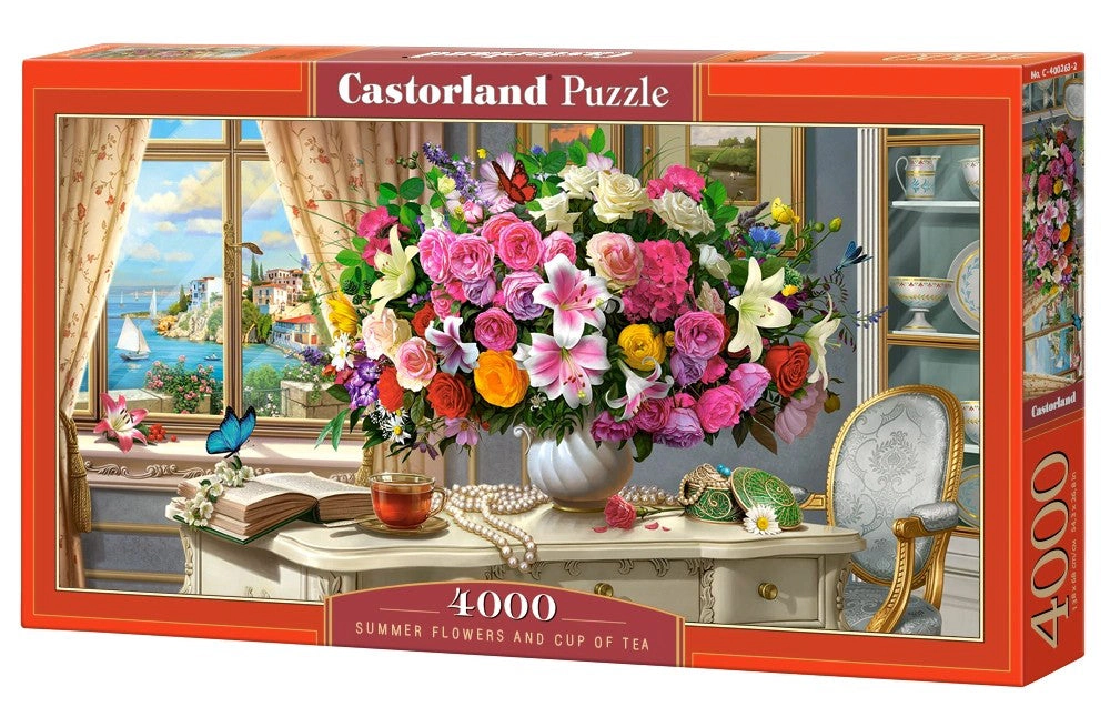 CASTORLAND 4000 Piece Jigsaw Puzzles, Summer Flowers and Cup of Tea, Still nature jigsaw, Romantic picture, C-400263-2