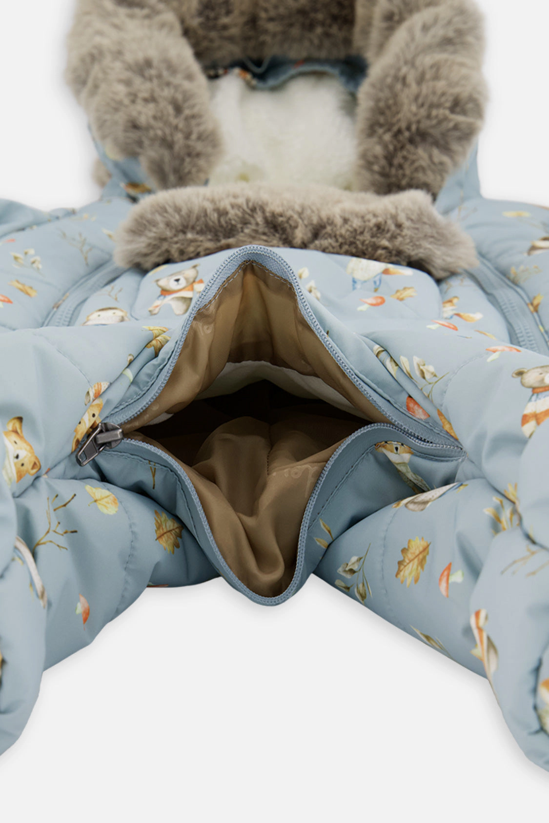 Deux par Boys Animal Print One Piece Snowsuit Adapted for Car Seats with Bear-Ear Hood