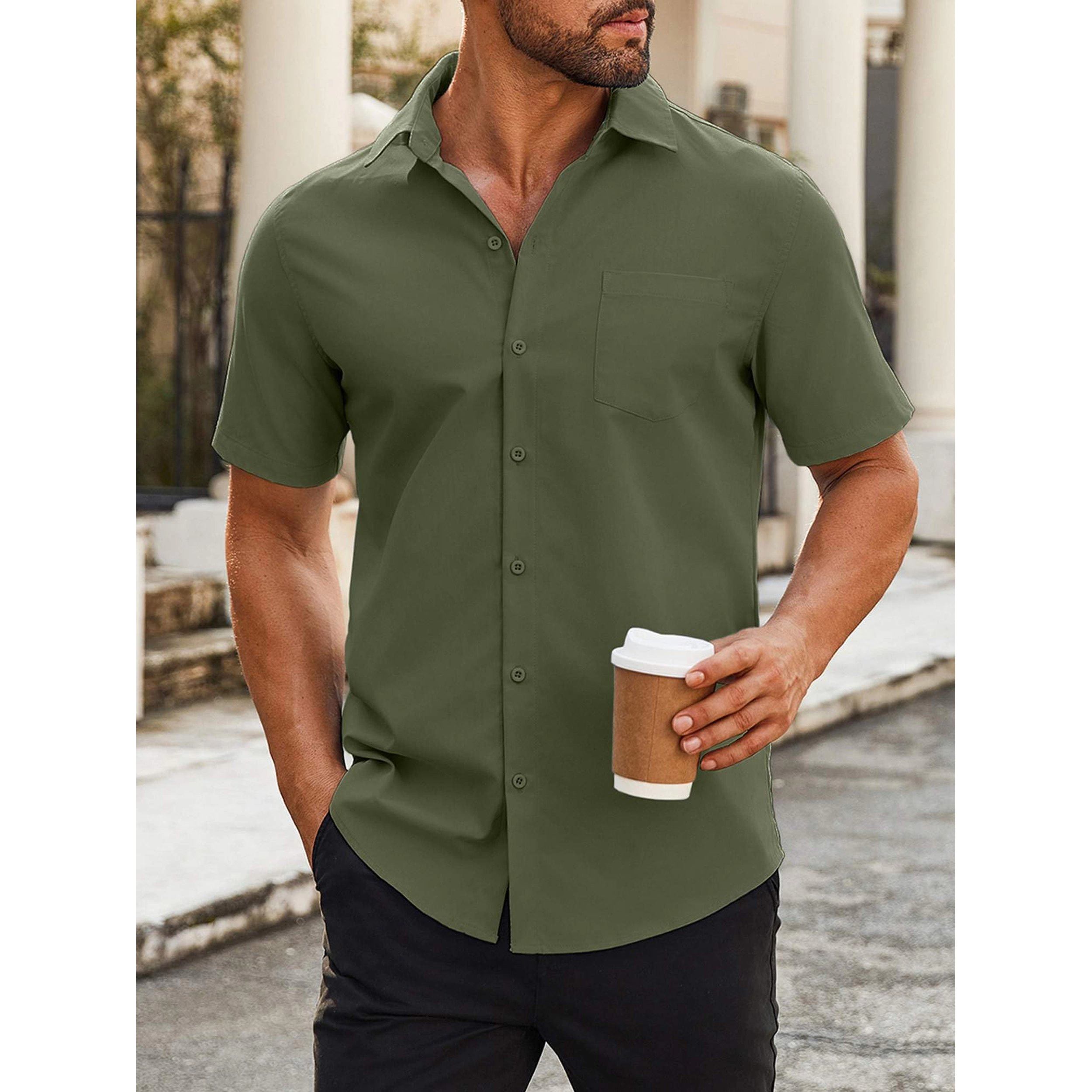 COOFANDY Mens Casual Short Sleeve Button Down Shirts Collared Pocket  Tops