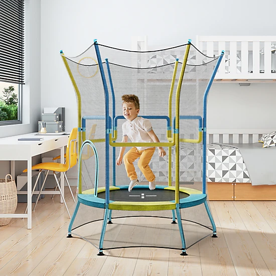 SUGIFT Mini Trampoline for Kids with Safety Enclosure Net, Foam Handles and Zipper Door 180-lb Capacity Ages 3-6 Yellow