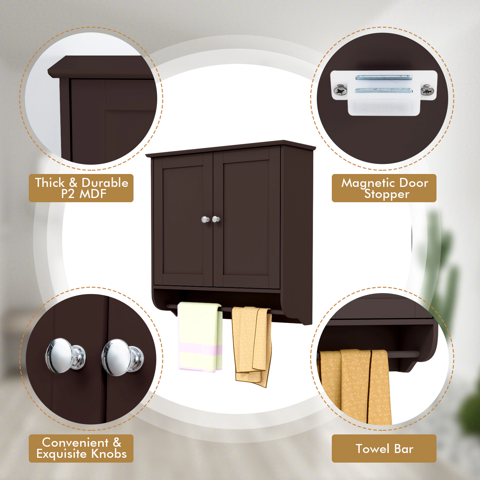 Slickblue Wall Mounted Bathroom Medicine Cabinet with Adjustable Shelf and Towel Bar