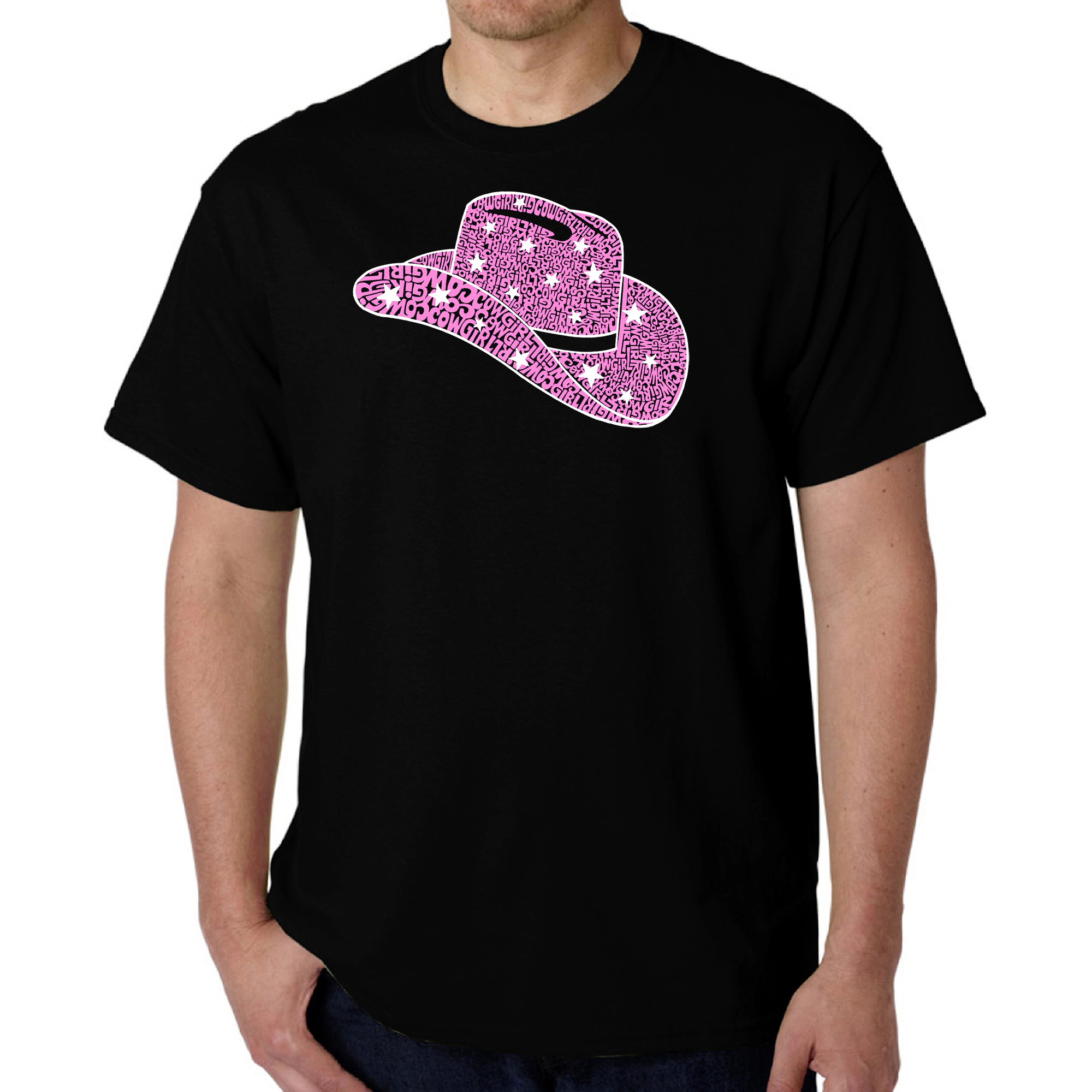 LA Pop Art Men's Cowgirl Hat Word T-Shirt