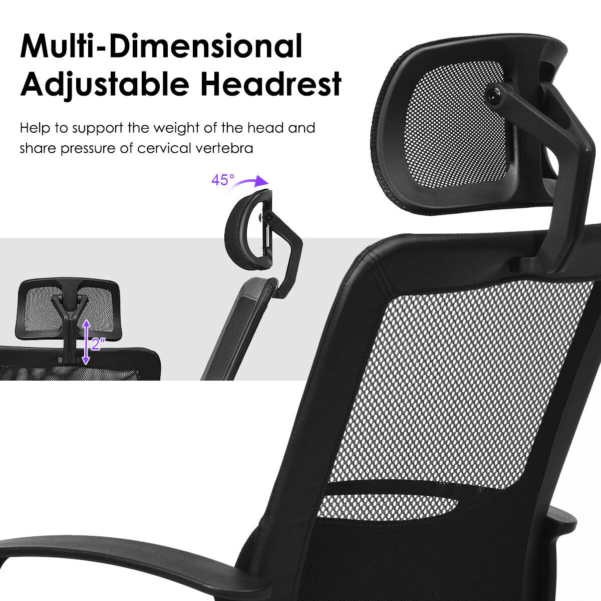 SUGIFT High Back Mesh Ergonomic Swivel Office Chair with Headrest 265-lb Capacity 45.5-49.5-in Adjustable Height Black