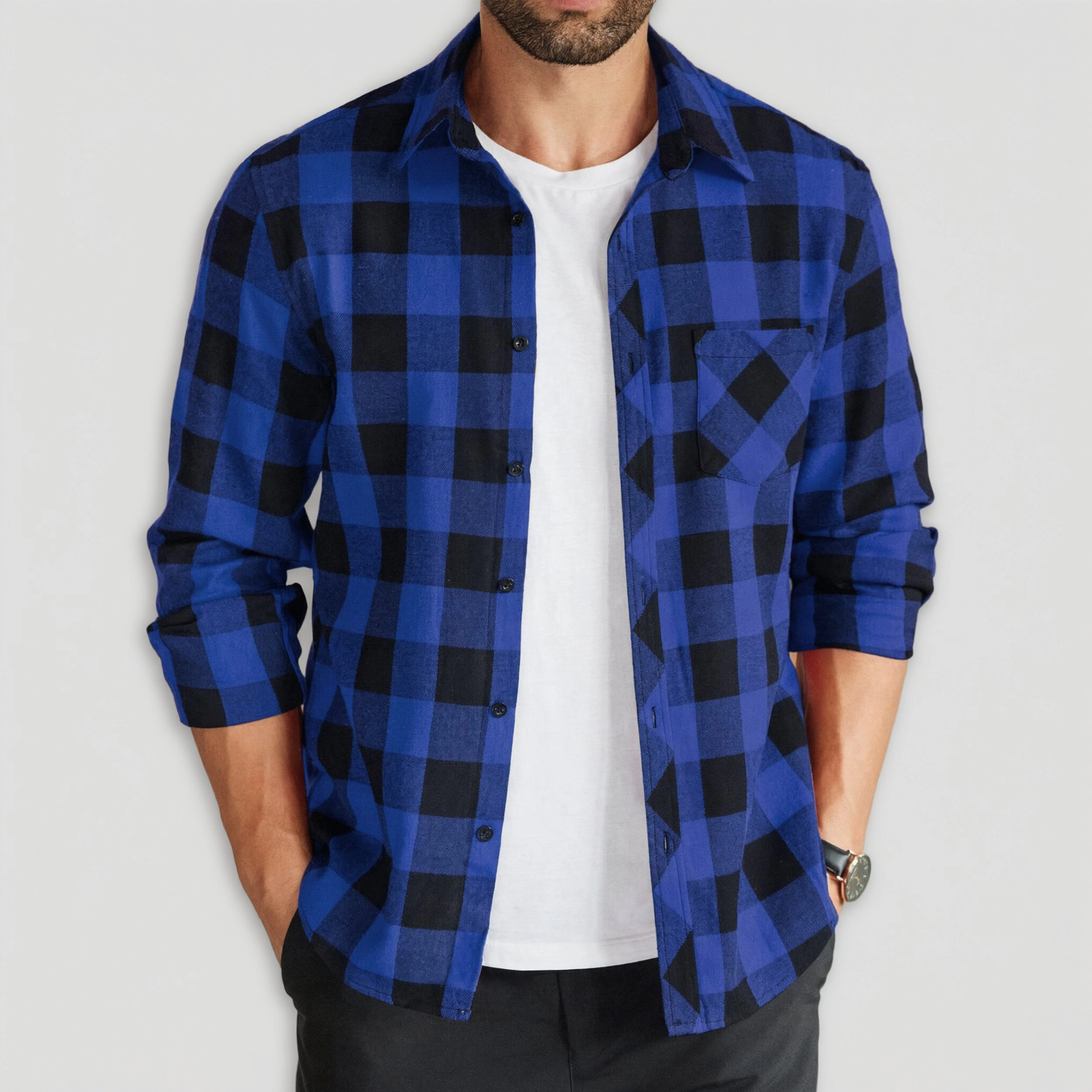 COOFANDY Men's Regular Fit Long Sleeve Collar Neck Flannel Shirt