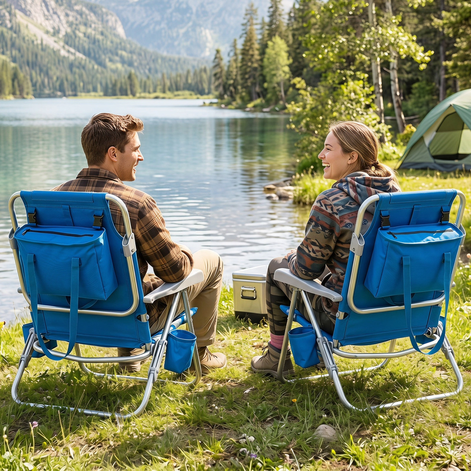 SUGIFT 2-Pack Portable Folding Beach Chair with 7-Position Backrest 330-lb Capacity Navy Blue