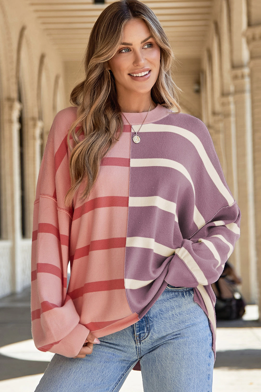 Threaded Pear Women's Araya Stripe Oversized Sweater