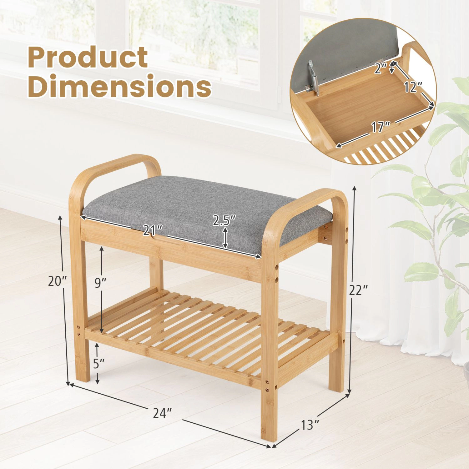 SlickBlue 2 Tier Shoe Rack Bench with Cushioned Seat