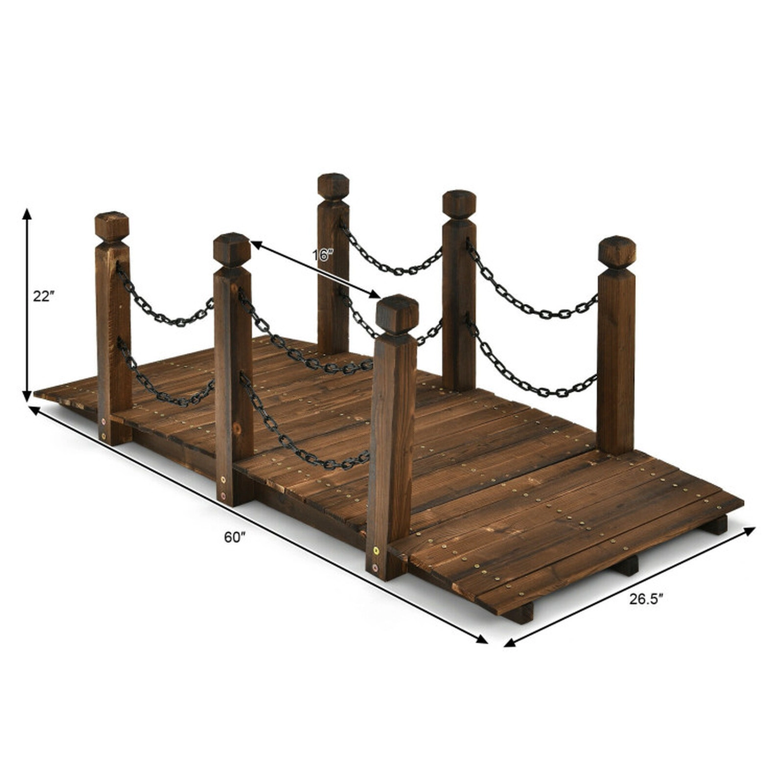 SUGIFT 5-Ft Brown Stained Fir Wood Arc Garden Bridge with Safety Rails 60-in W 26.5-in D 22-in H