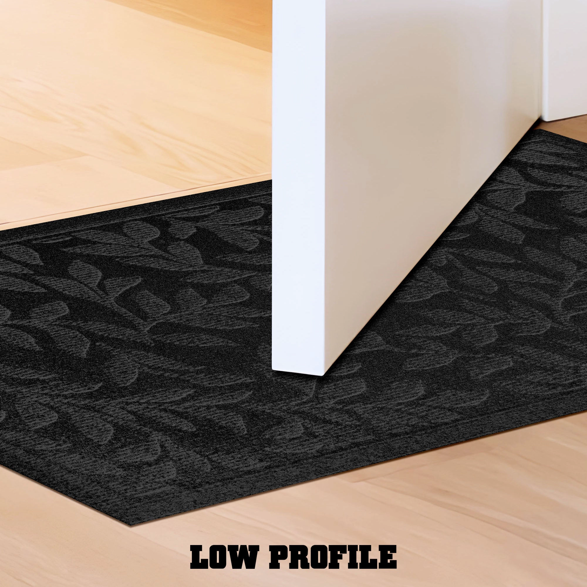 G128 29.5 x 17 in Front Door Mat, Polypropylene, Non-Slip Rubber Backing, Low-Profile Black