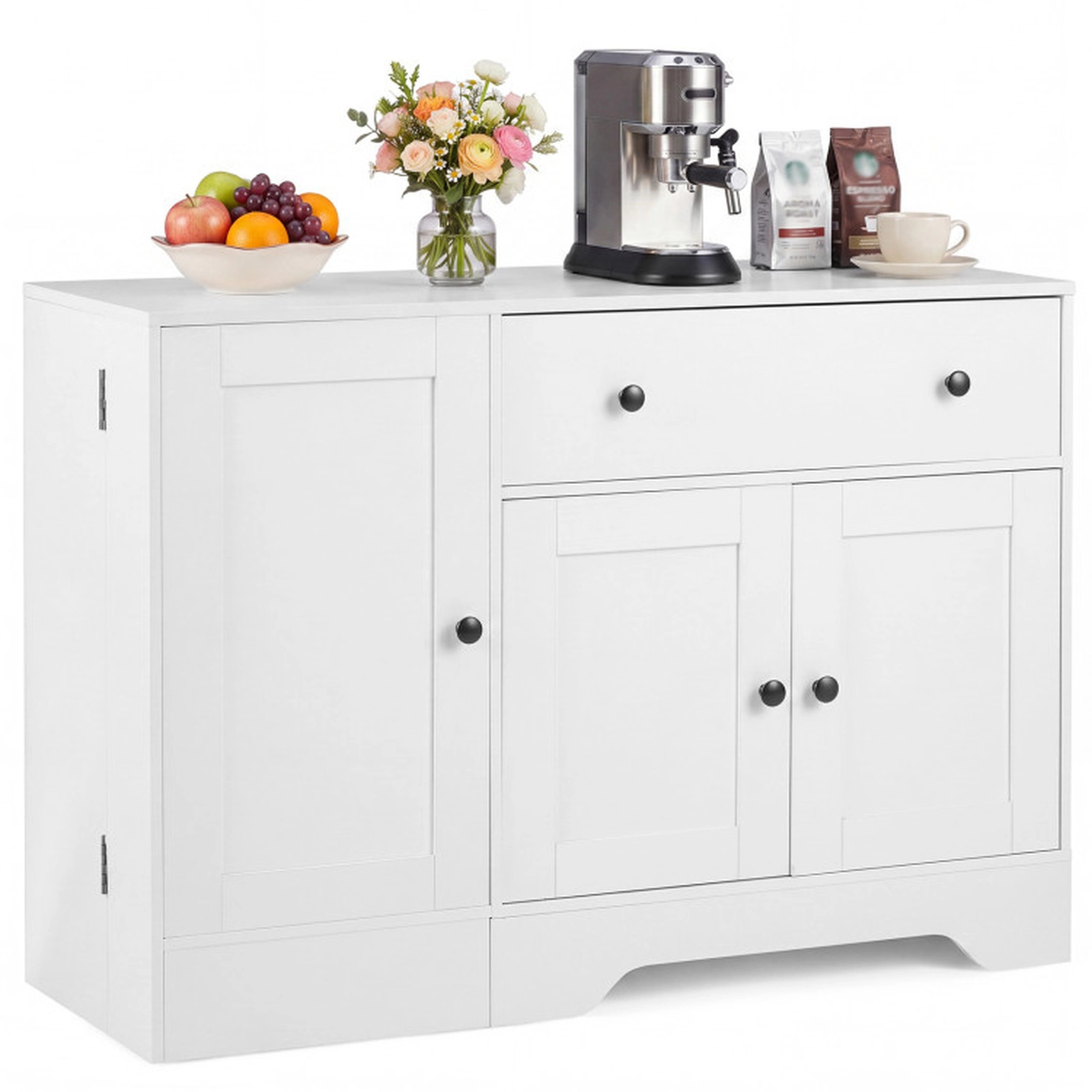SUGIFT 41.5-in Lockable Rolling Wheel Door 3 Shelves Drawer Coffee Bar Cabinet 16-in D x 33-in H 290-lb Capacity White