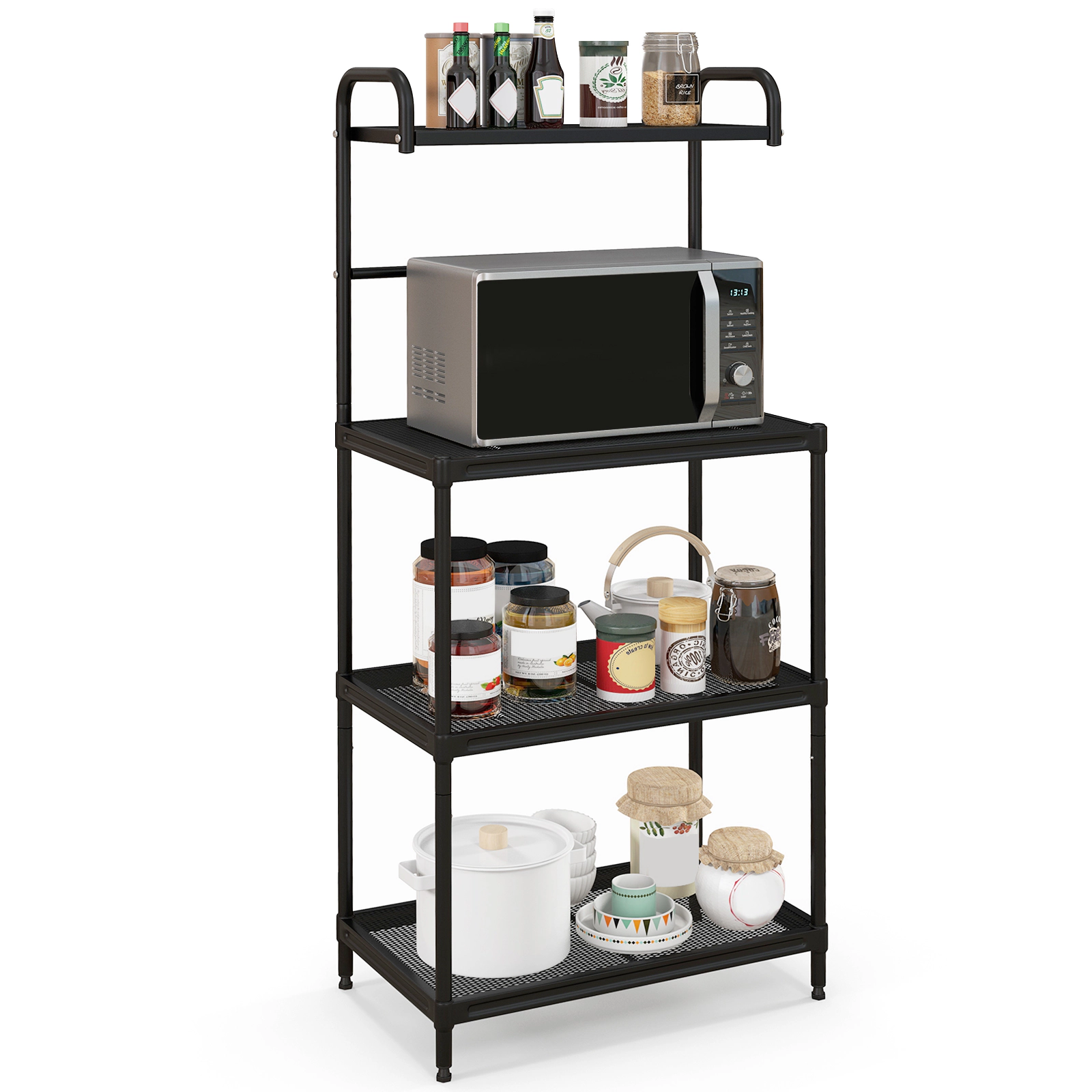 SUGIFT 4-Tier Black 53.5-in Tall Kitchen Microwave Storage Rack Floor Standing Metal Shelf Unit