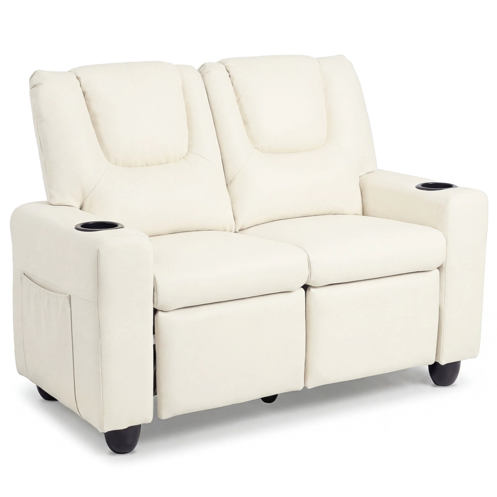 SUGIFT Adjustable 2-Seater Kids Recliner Double Toddler Sofa Chair Cup Holders 330-lb Capacity Ages 3+ 38-in Wide Beige