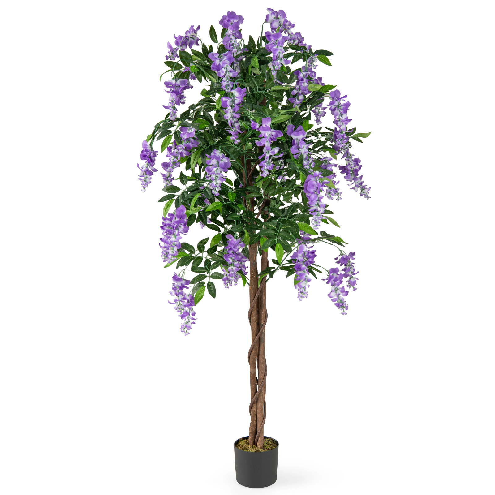 SUGIFT 5.5-ft Blooming Wisteria Real Wood Trunk Moss Base Faux Potted Tree 65-in Tall 7-in x 6-in Pot 14-lb Purple