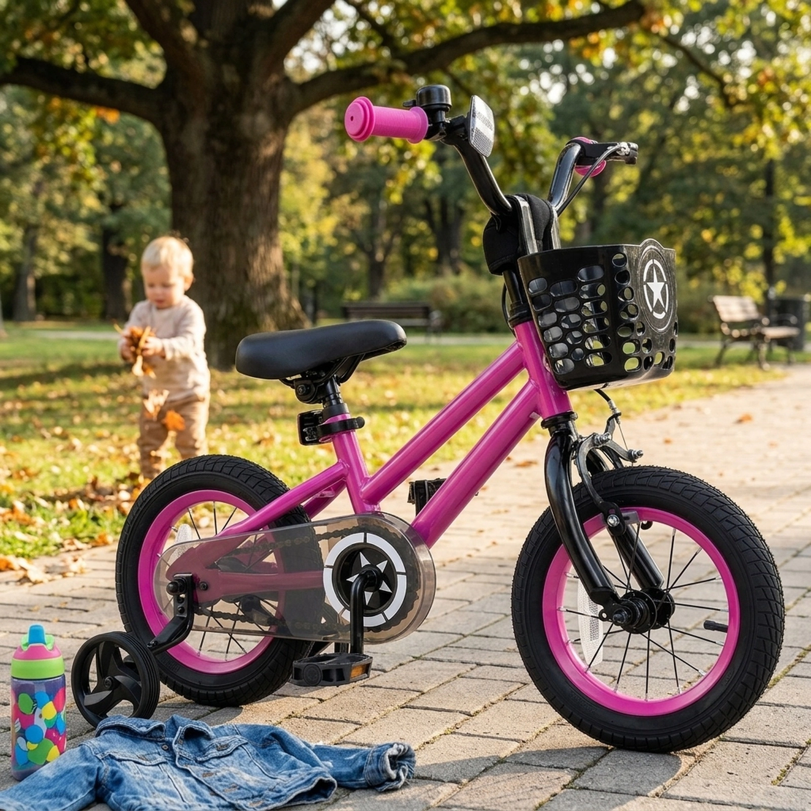 12-in Kids Bike Front Basket Quick-Release Adjustable Seat and Removable Training Wheels Ages 3-4 Dual Brakes Pink
