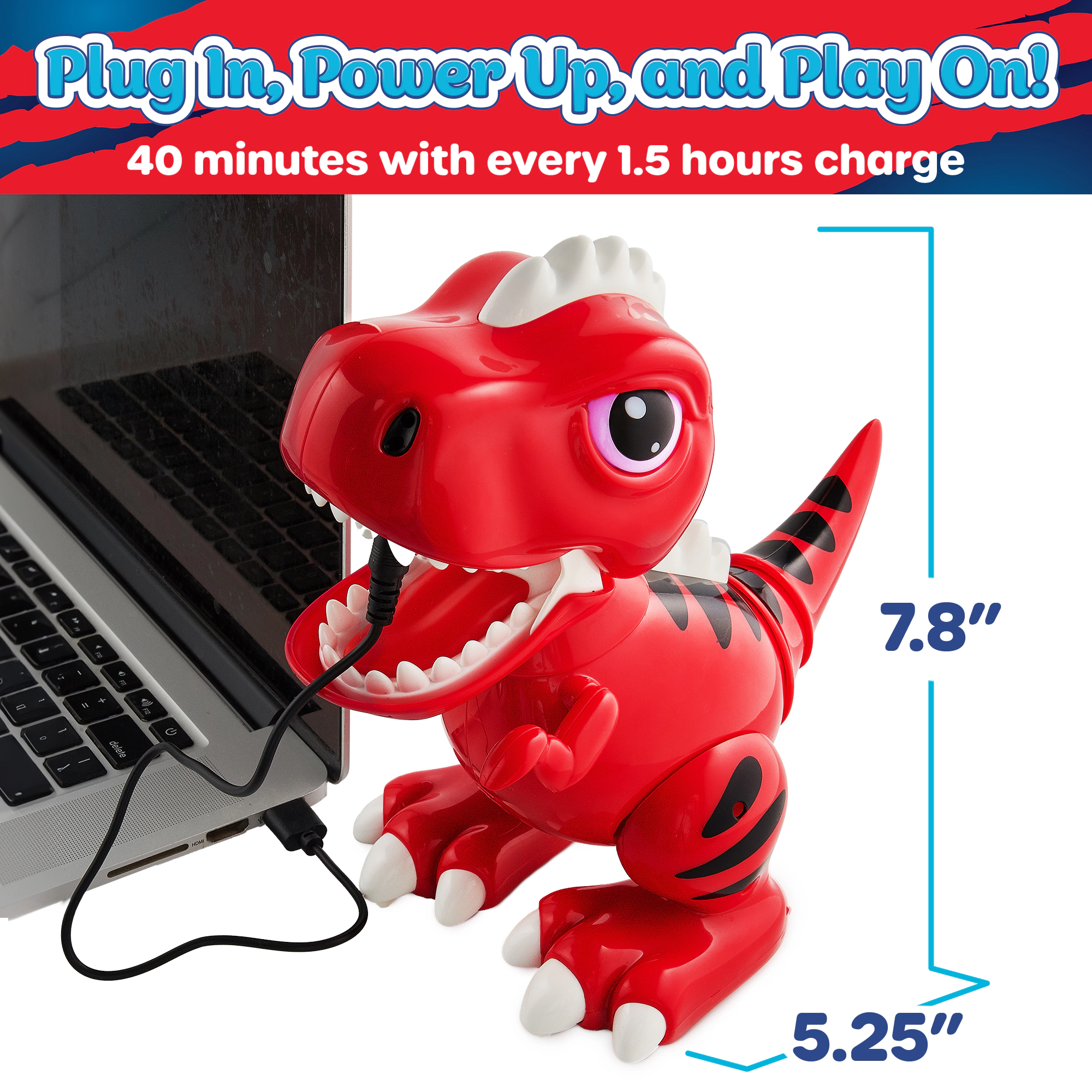 USA Toyz RedRobo Pets Red T-Rex Dinosaur, RC Hand Gestures, LED Eyes Dino Toys for Kids