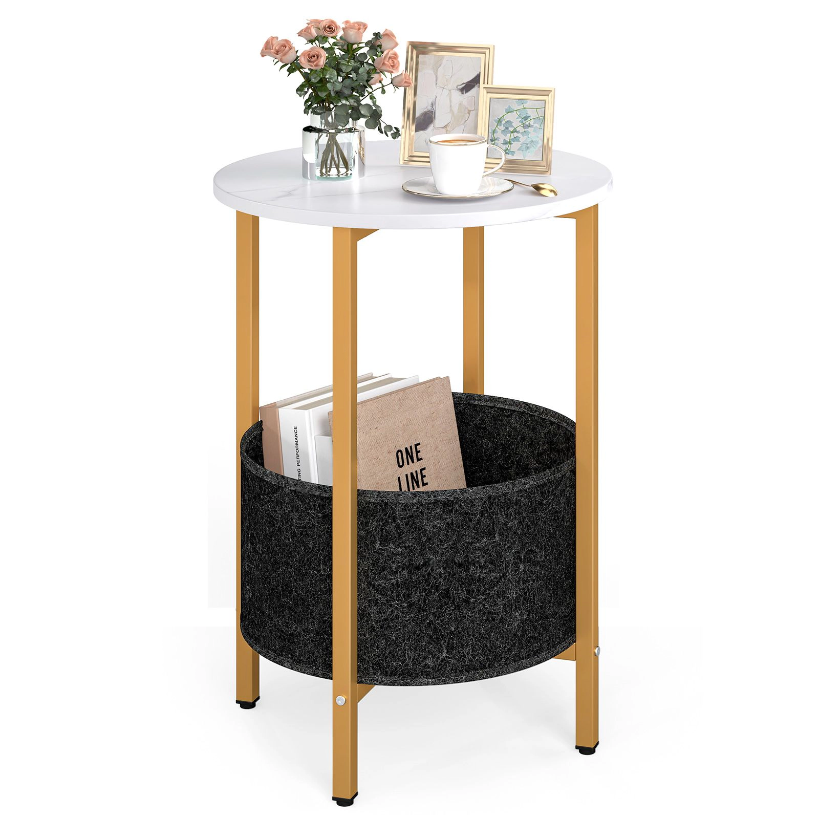 SlickBlue Round End Table with Removable Felt Storage Basket