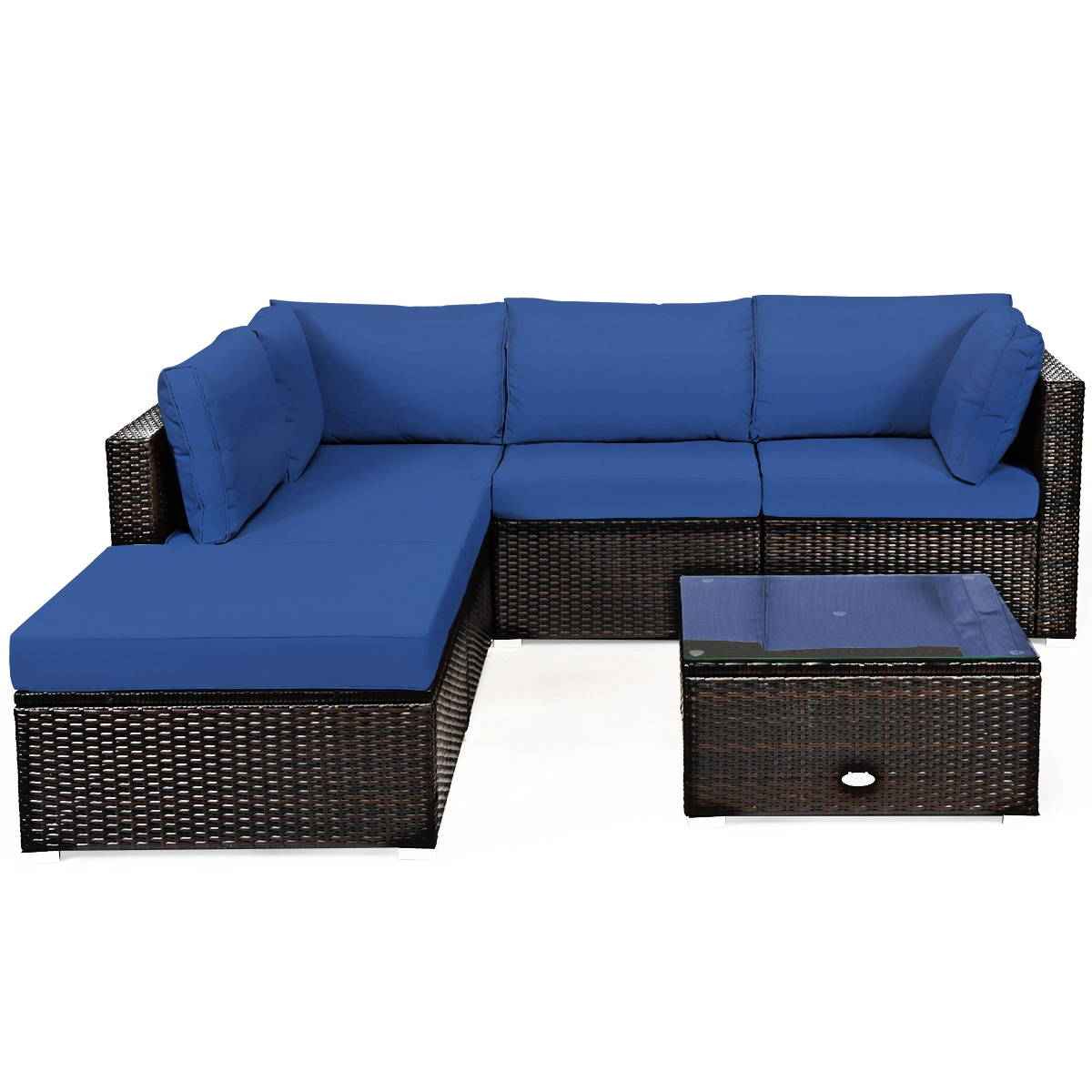 LJG 6 Pieces Outdoor Patio Rattan Sectional Sofa Set with Coffee Table