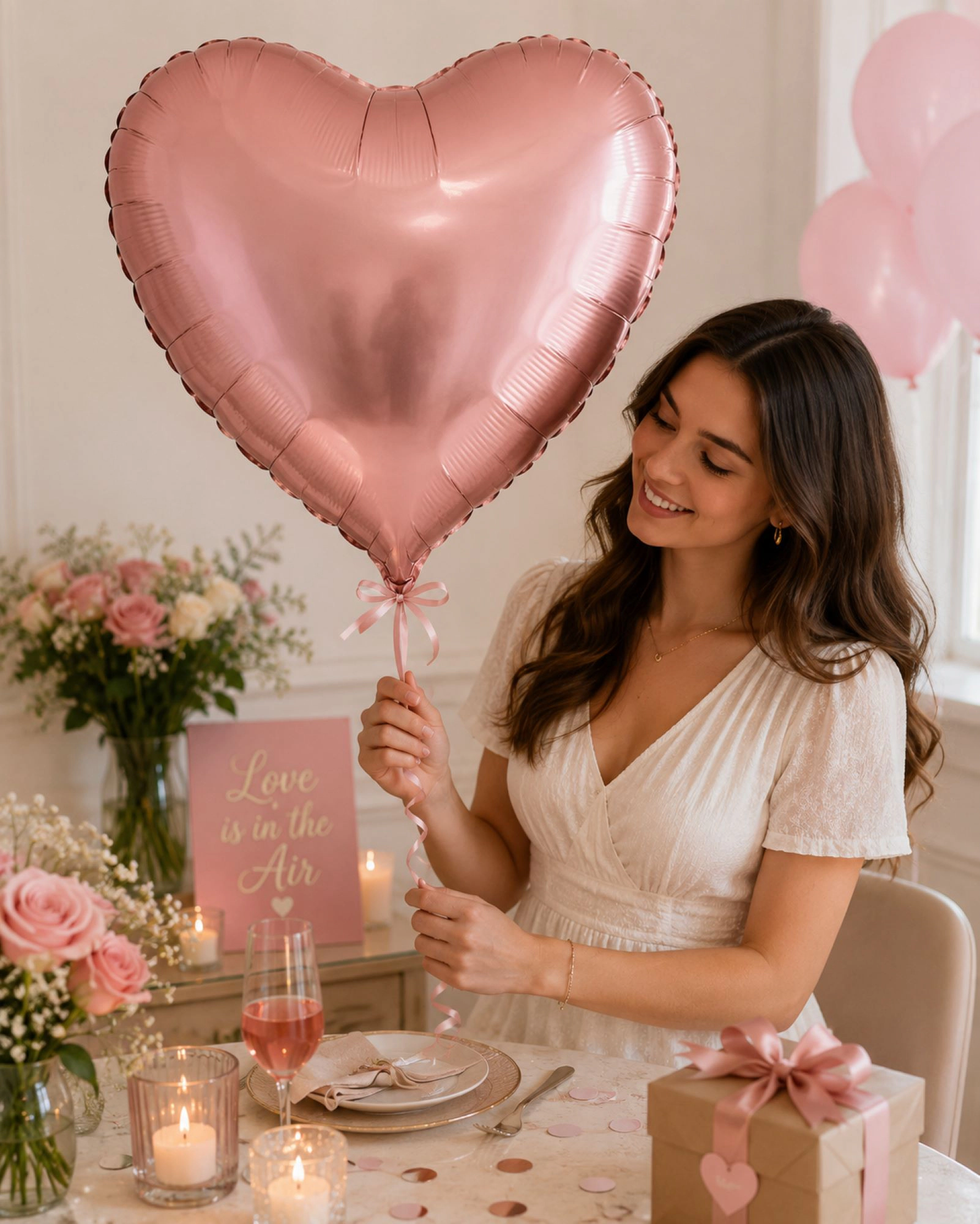 LoonBalloon Rose Gold Heart Foil Balloon with 8 Latex Balloons