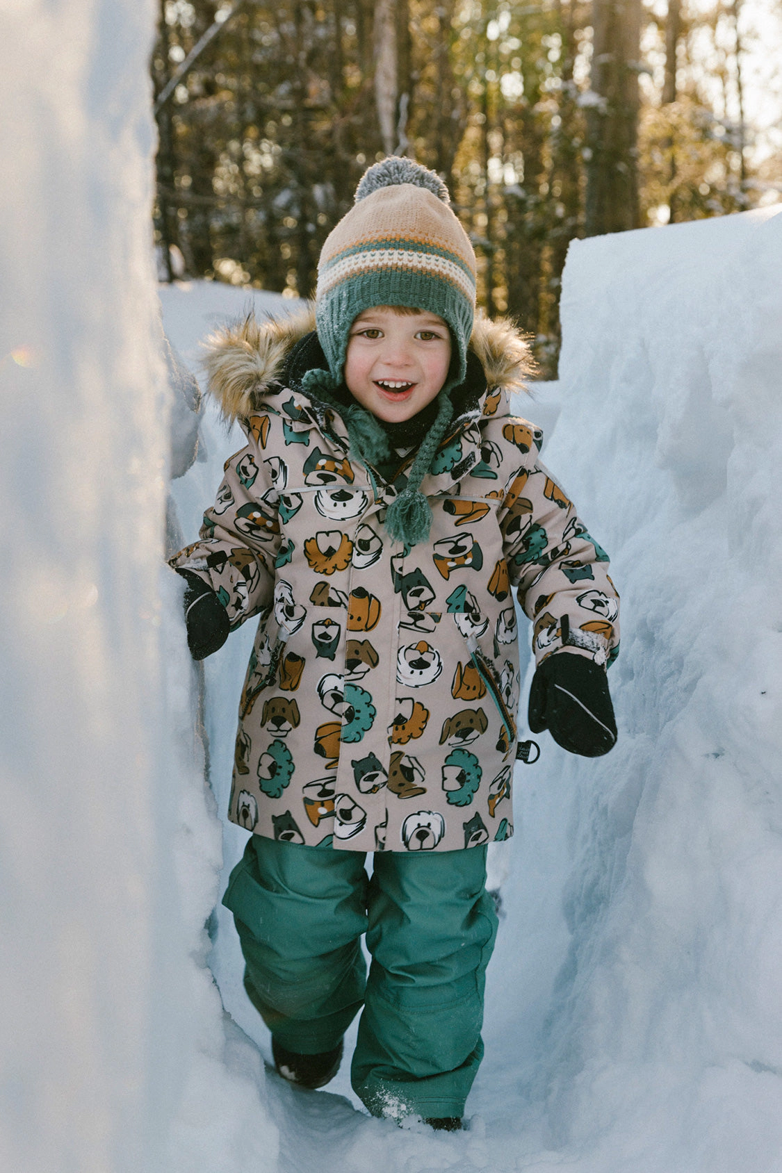 Deux par Boys Dog Print Two Piece Discover Snowsuit with Hooded Jacket and Snow Pants