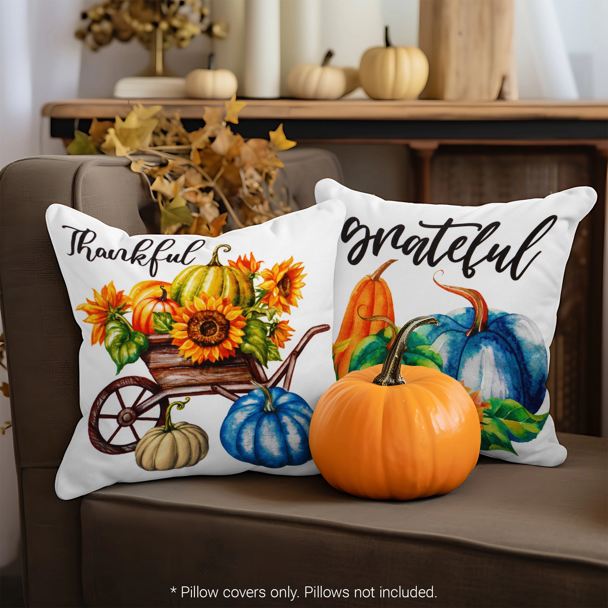 G128 Seasonal Pumpkin Thankful Decorative Throw Pillow Covers