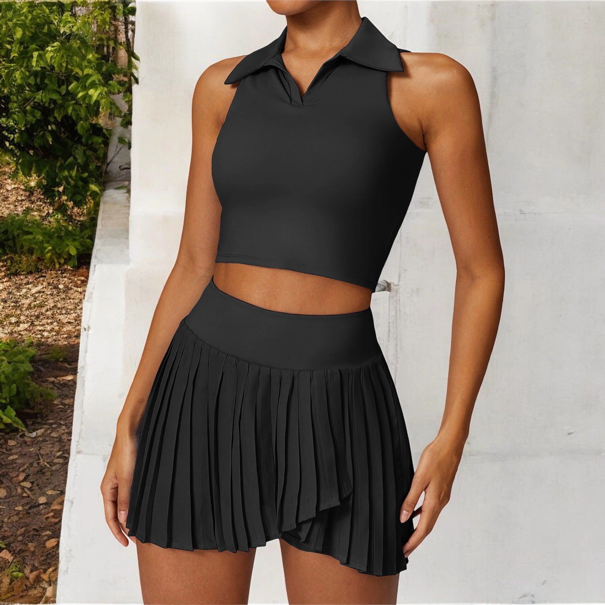 Anna-Kaci Women's Sleeveless Polo Crop Top with Collared Neckline and Stretch Fabric