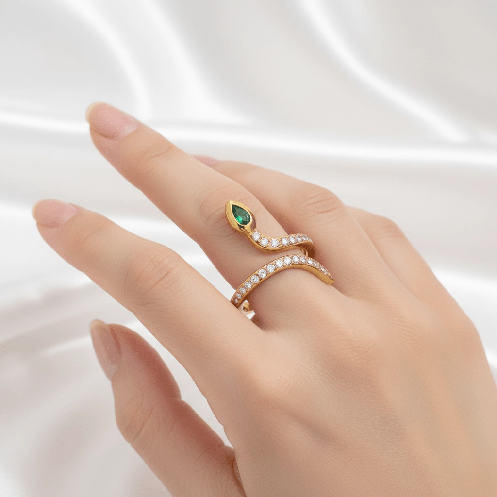 DressAtR Women's Snake 18K Gold Plated Zircon Ring