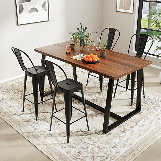 SUGIFT Set of 4 Black 30 in Bar-Height Metal Bar Stools with Removable Backrests