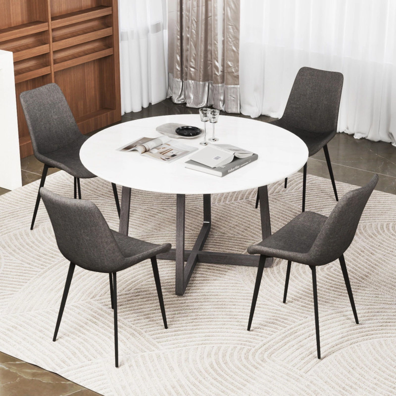 SUGIFT Set of 4 Faux Linen Upholstered Metal Legs Dining Chairs 24.5-in x 21.5-in x 33.5-in 330-lb Capacity Gray