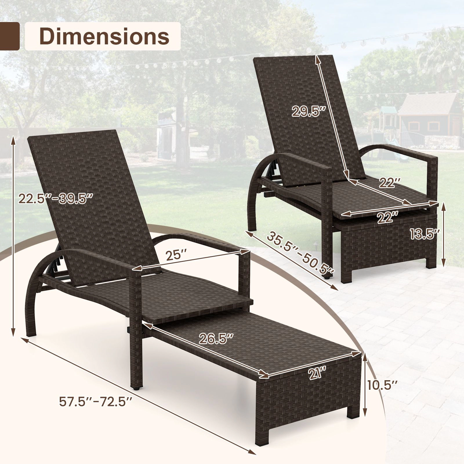 SlickBlue Adjustable Patio Recliner with 6-Position Backrest and Metal Frame