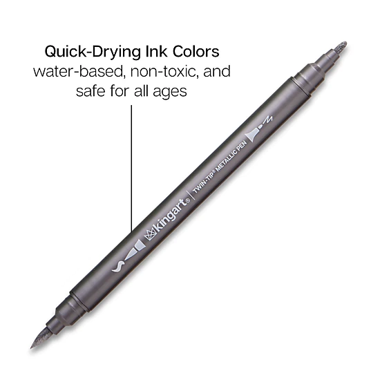 KINGART Twin-Tip Metallic Brush & Fine Pens - 24 Shimmering Water-Based Colors