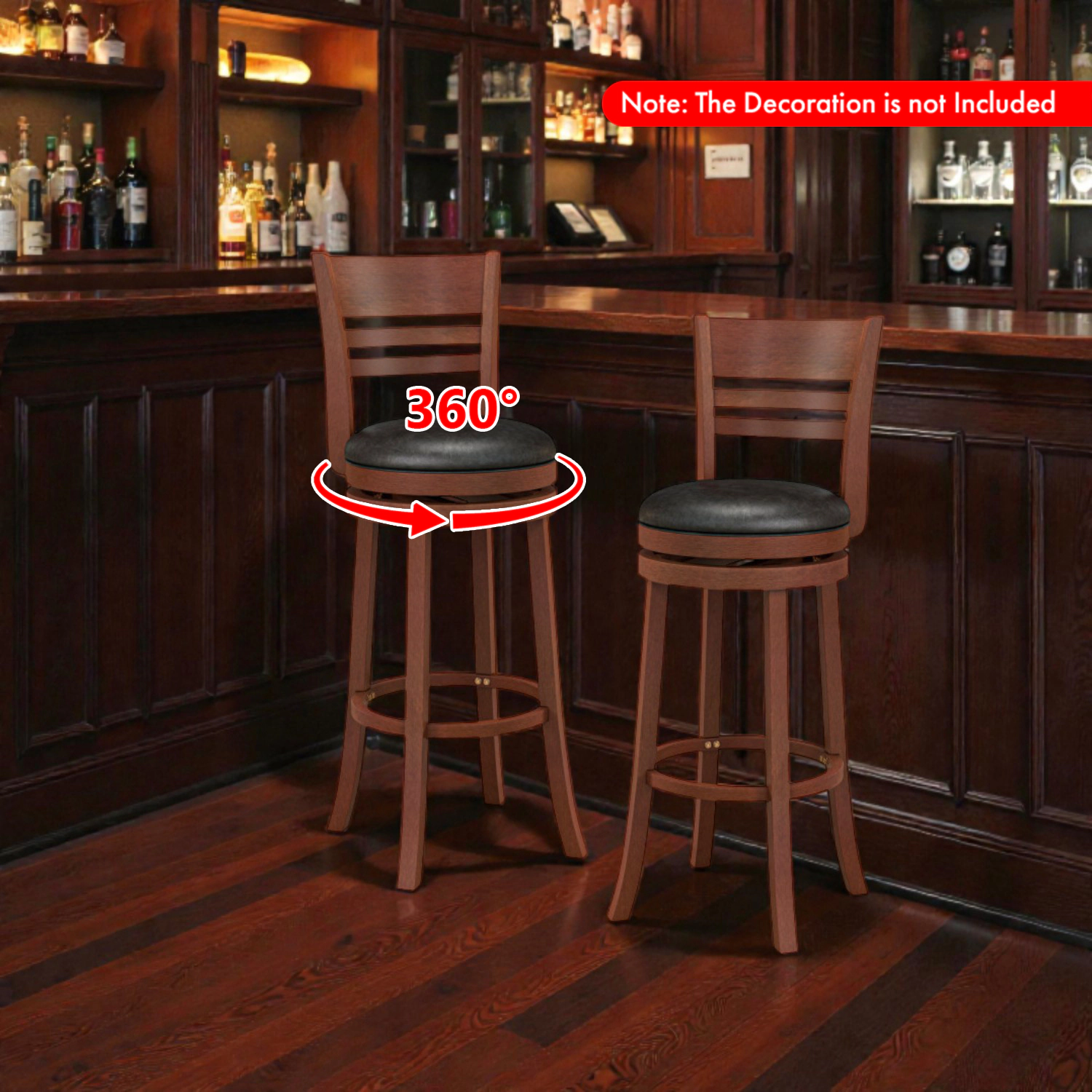 Hivvago Pair of 360° Swivel Bar Stools with PU Leather Seats